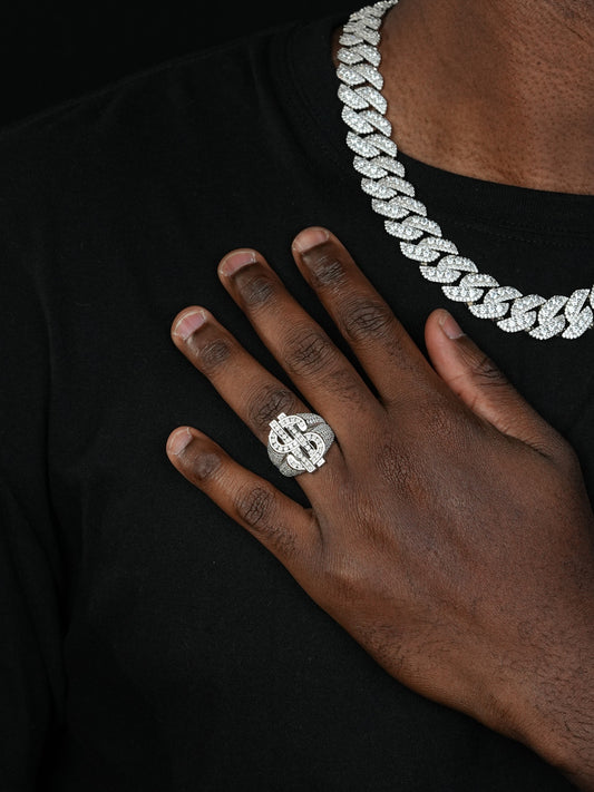 MOISSANITE Big Money Iced Out Ring - 925 Silver