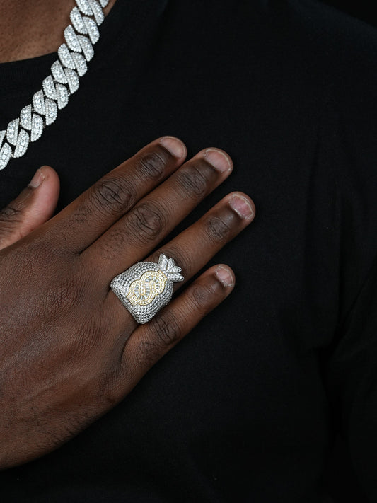 Rich Boy Moneybag Iced Out Ring - 925 Silver - CZ Stones