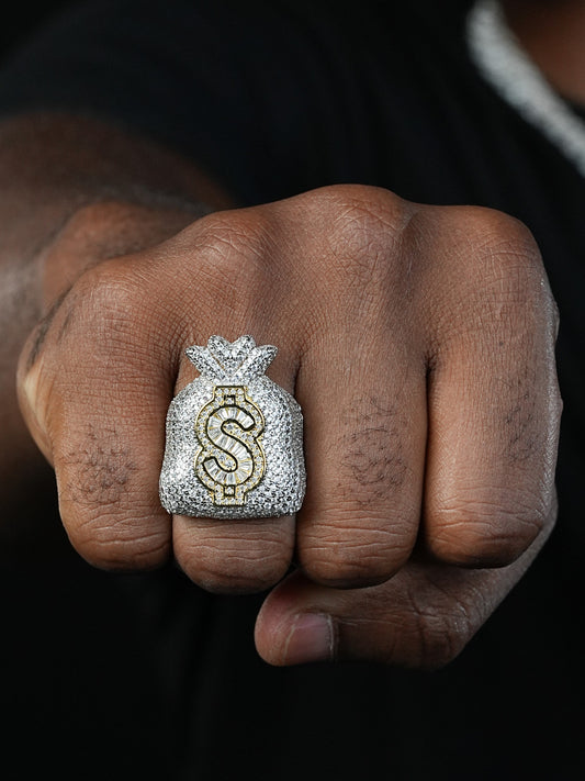Rich Boy Moneybag Iced Out Ring - 925 Silver - CZ Stones