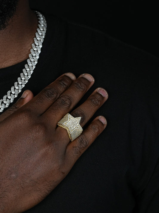 Baguette Rap Star Ring - 14k Gold Vermeil 925 Silver - CZ Stones
