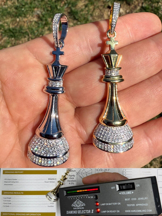MOISSANITE King Chess Piece Iced Out Pendant - 14k Yellow Gold Vermeil Or 925 Silver - Medium 2.5" MOISSANITE HarlemBling