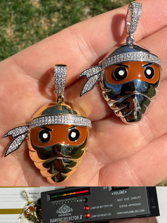 MOISSANITE Ninja Fighter Iced Out Pendant - 14k Yellow Gold Vermeil Or 925 Silver - Medium 1.75" MOISSANITE HarlemBling