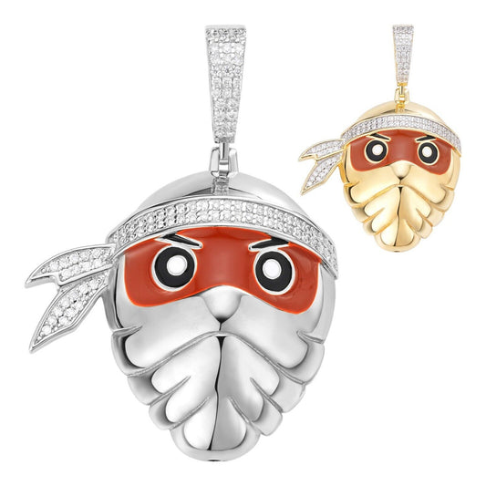 MOISSANITE Ninja Fighter Iced Out Pendant - 14k Yellow Gold Vermeil Or 925 Silver - Medium 1.75" MOISSANITE HarlemBling