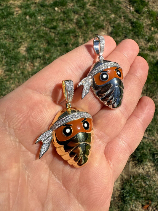 MOISSANITE Ninja Fighter Iced Out Pendant - 14k Yellow Gold Vermeil Or 925 Silver - Medium 1.75" MOISSANITE HarlemBling