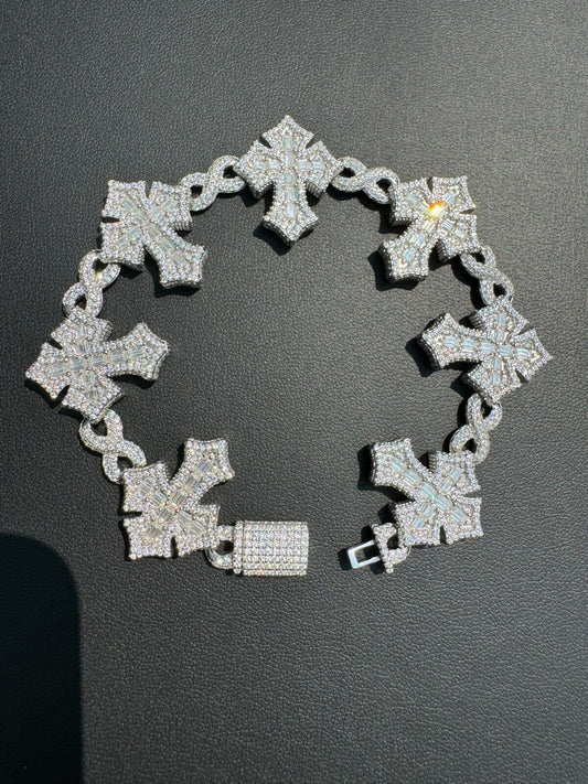 MOISSANITE Real Heavy 24mm 3D Gothic Cross Link Hip Hop Bracelet Iced 925 Silver Imported from eBay HarlemBling