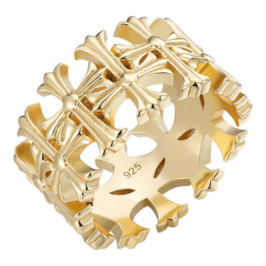 Mens Cross Ring 14k Gold Over 925 Silver 13.5mm Wedding Band Hearts Of Chrome Imported from eBay HarlemBling