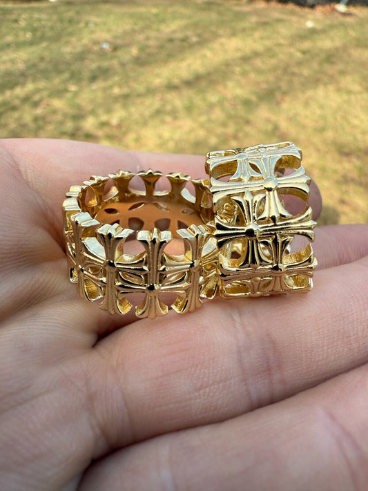 Mens Cross Ring 14k Gold Over 925 Silver 13.5mm Wedding Band Hearts Of Chrome Imported from eBay HarlemBling