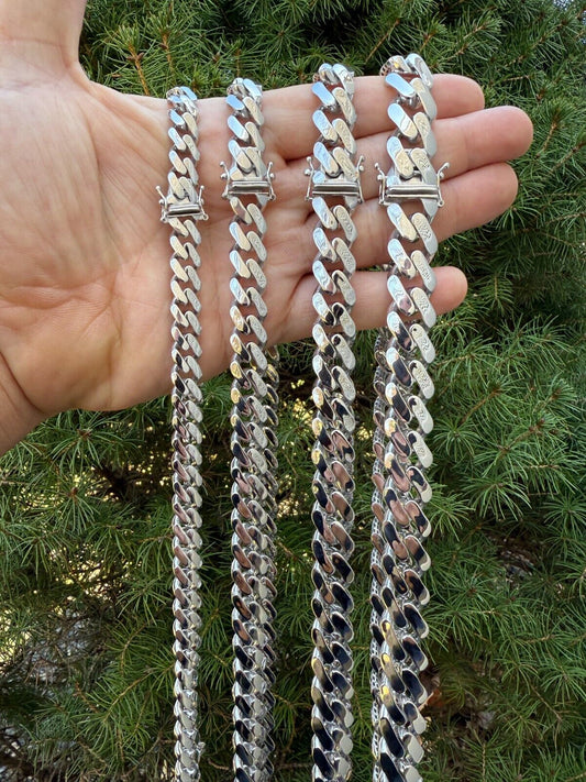 Monaco Cuban Chain Necklace HOLLOW - Rhodium Finish 925 Sterling Silver - 16"-28" - 9mm-15mm EVERYDAY ESSENTIALS HarlemBling