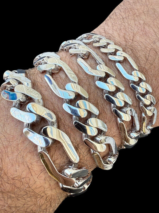 Monaco Figaro Bracelet Rhodium Finished Real 925 Silver Hollow 9mm-15mm 7-9" Imported from eBay HarlemBling