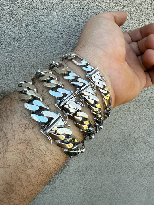 Monaco Figaro Bracelet Rhodium Finished Real 925 Silver Hollow 9mm-15mm 7-9" Imported from eBay HarlemBling