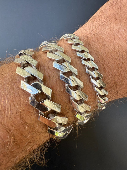 Monaco Prong Cuban Bracelet HOLLOW - Rhodium Finish 925 Sterling Silver - 7"-9" - 9mm-13mm EVERYDAY ESSENTIALS HarlemBling