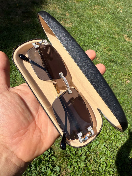 Real 925 Silver Big C VVS MOISSANITE Dark Black Sunglasses - Iced Buffs Glasses EVERYDAY ESSENTIALS HarlemBling