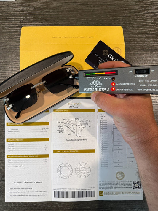 Real 925 Silver Big C VVS MOISSANITE Dark Black Sunglasses - Iced Buffs Glasses EVERYDAY ESSENTIALS HarlemBling