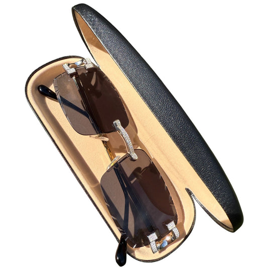 Real 925 Silver Big C VVS MOISSANITE Dark Black Sunglasses - Iced Buffs Glasses EVERYDAY ESSENTIALS HarlemBling