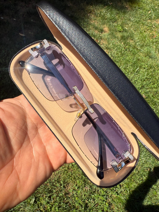Real 925 Silver Big C VVS MOISSANITE Gray Purple Sunglasses - Iced Buffs Glasses EVERYDAY ESSENTIALS HarlemBling