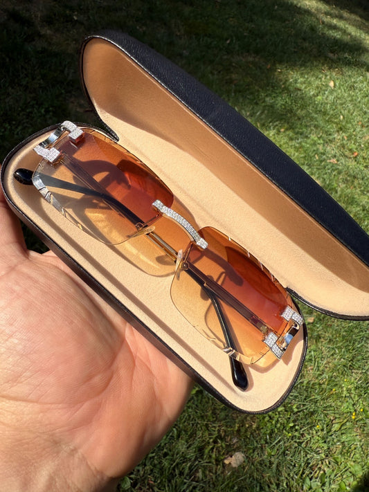 Real 925 Silver Big C VVS MOISSANITE Light Brown Sunglasses - Iced Buffs Glasses EVERYDAY ESSENTIALS HarlemBling