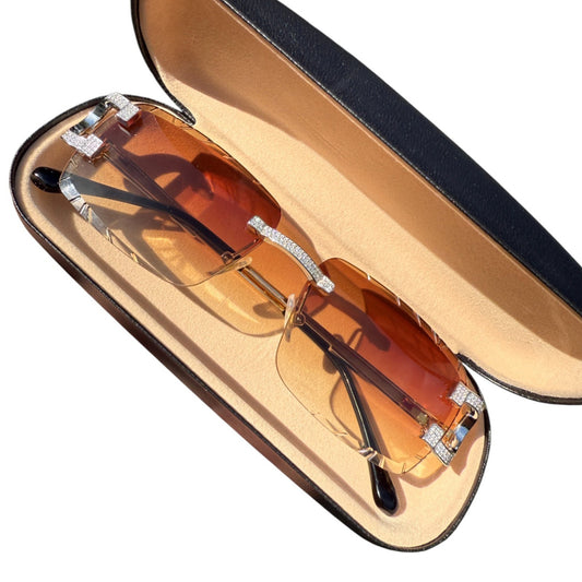 Real 925 Silver Big C VVS MOISSANITE Light Brown Sunglasses - Iced Buffs Glasses EVERYDAY ESSENTIALS HarlemBling