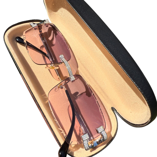 Real 925 Silver Big C VVS MOISSANITE Pink Purple Sunglasses - Iced Buffs Glasses EVERYDAY ESSENTIALS HarlemBling