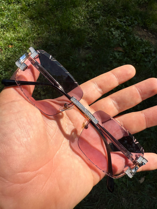 Real 925 Silver Big C VVS MOISSANITE Pink Purple Sunglasses - Iced Buffs Glasses EVERYDAY ESSENTIALS HarlemBling