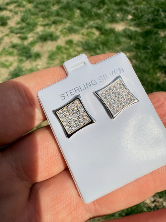 Real 925 Sterling Silver Kite Earrings Iced CZ Screwbacks 11mm - WHOLESALE DEAL CLOSEOUT DEALS HarlemBling