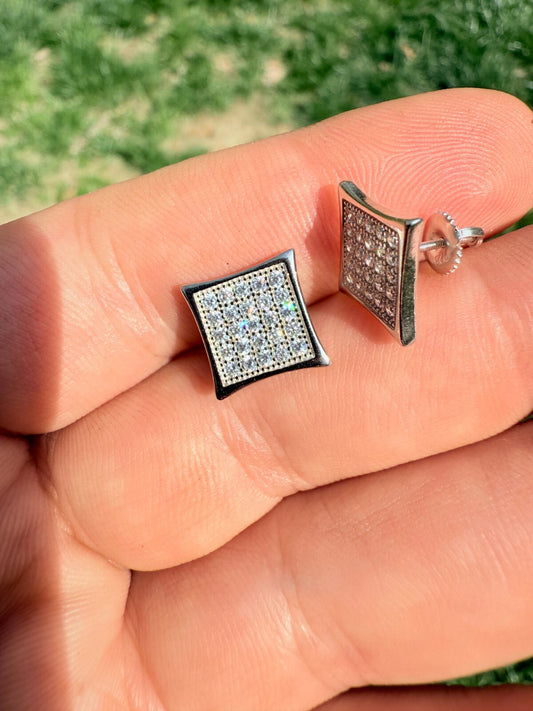 Real 925 Sterling Silver Kite Earrings Iced CZ Screwbacks 11mm - WHOLESALE DEAL CLOSEOUT DEALS HarlemBling