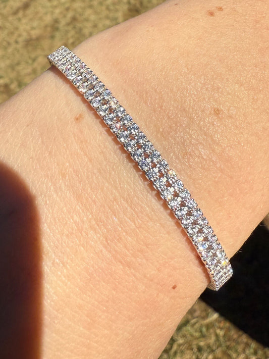Real 925 Sterling Silver Micro Two Row 4.5mm Tennis Bracelet CZ 6-8" Iced Imported from eBay HarlemBling