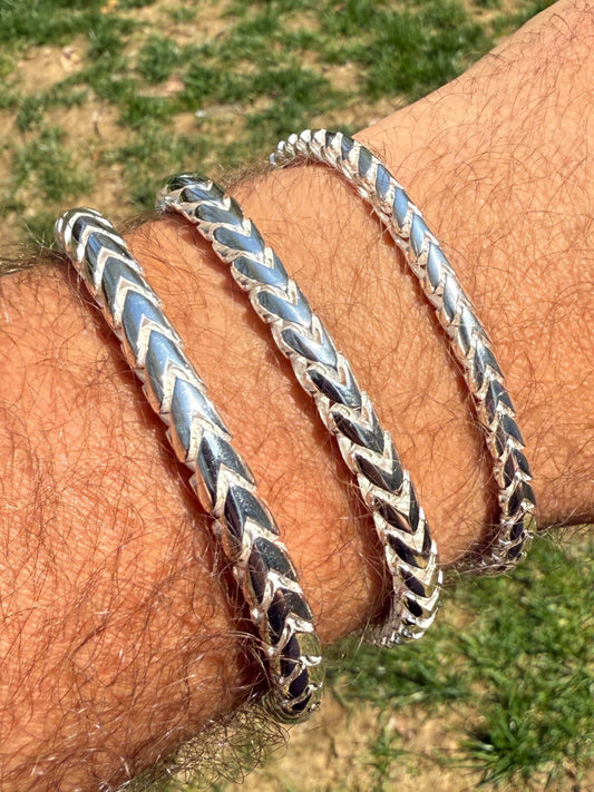 Real 925 Sterling Silver Round Franco Bracelet 5-7mm Handmade W. Box Clasp ITALY Imported from eBay HarlemBling