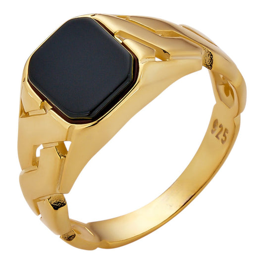 Real Black Onyx Gemstone Mens Solid 14k Gold Over 925 Silver Cuban Link Ring Imported from eBay HarlemBling