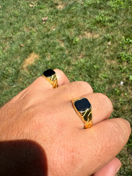 Real Black Onyx Gemstone Mens Solid 14k Gold Over 925 Silver Cuban Link Ring Imported from eBay HarlemBling