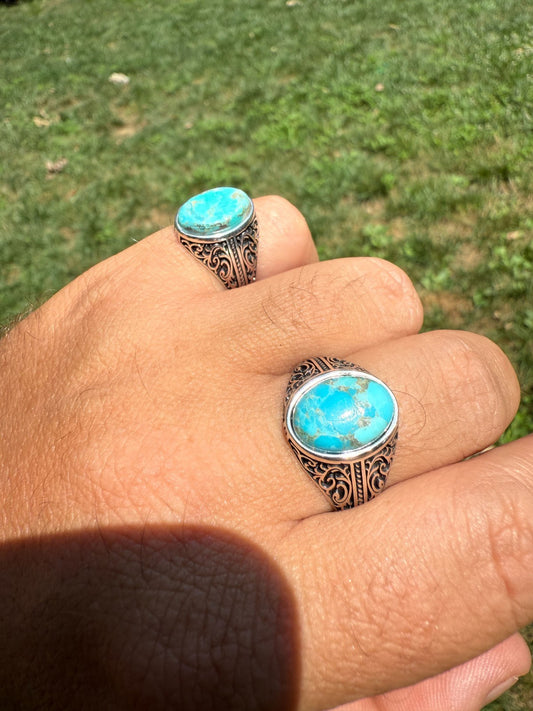 Real Blue Turquoise Stone Mens Solid 925 Sterling Silver Ring - Oxidized Vintage Imported from eBay HarlemBling