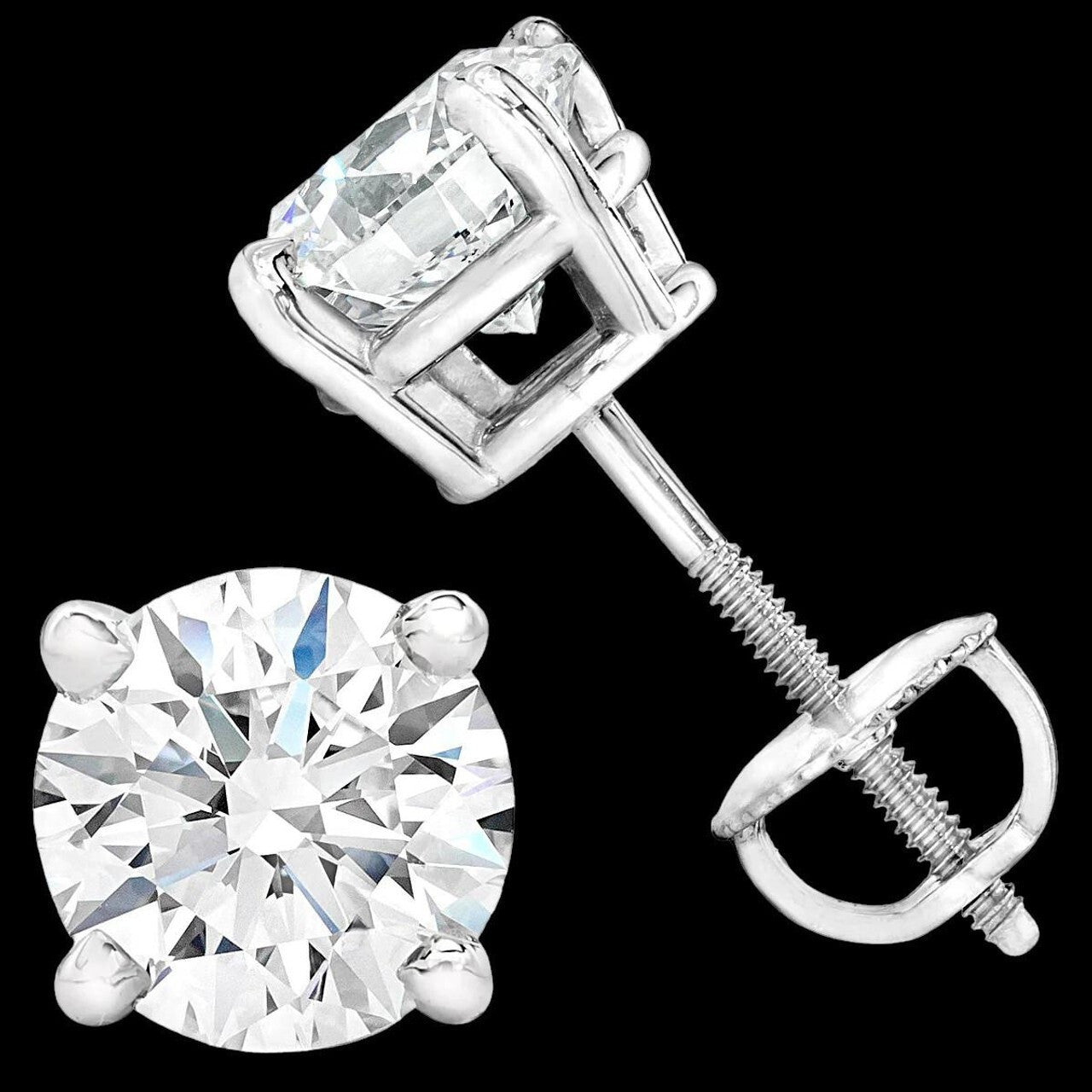 Real CVD Diamond Stud Earrings Solid 14k White Gold Hip Hop Screwback Imported from eBay HarlemBling