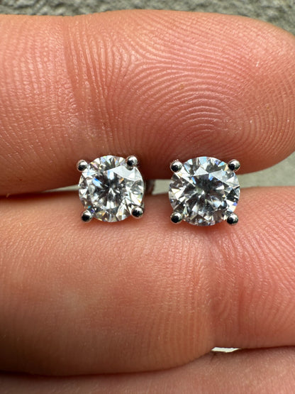 Real CVD Diamond Stud Earrings Solid 14k White Gold Hip Hop Screwback Imported from eBay HarlemBling