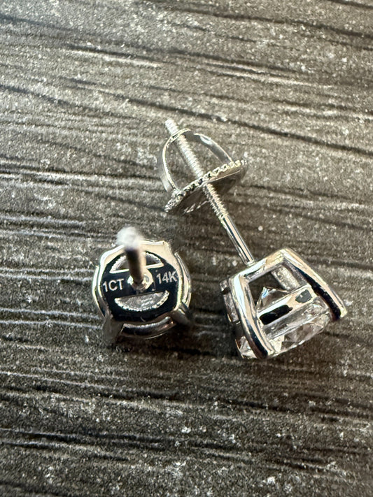 Real CVD Diamond Stud Earrings Solid 14k White Gold Hip Hop Screwback Imported from eBay HarlemBling