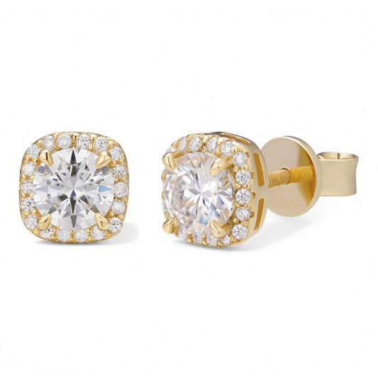 Real Moissanite Square Halo Stud Earrings 14k Gold 925 Silver HipHop Mens Ladies Imported from eBay HarlemBling