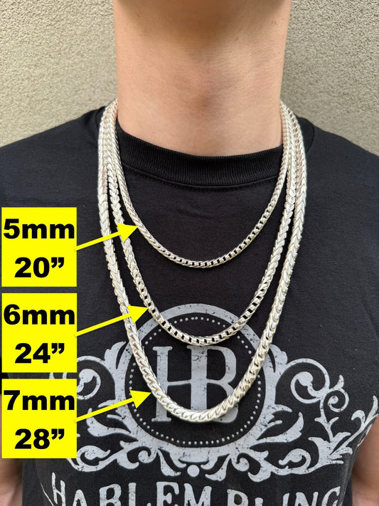 Real Solid 925 Silver Round Franco Chain 5-7mm Necklace Handmade W. Box Clasp Imported from eBay HarlemBling
