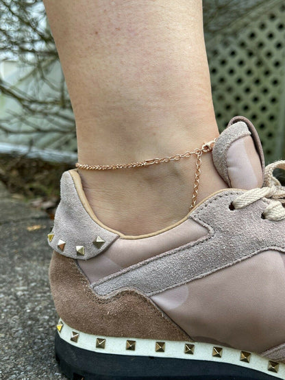 Ankle Bracelet 3mm Sparkle Rope Anklet 14k Rose Gold Over 925 Silver 8-11.5