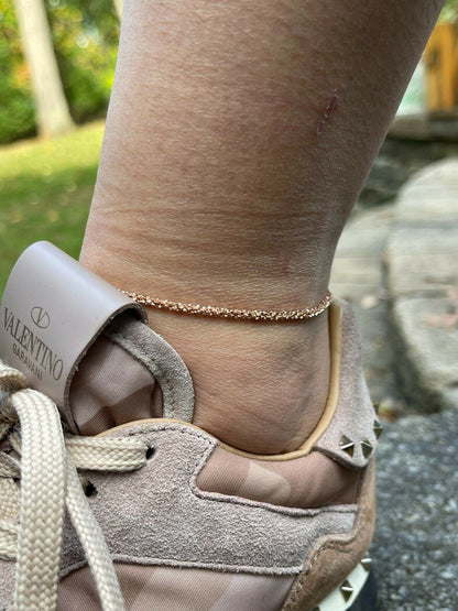 Ankle Bracelet 3mm Sparkle Rope Anklet 14k Rose Gold Over 925 Silver 8-11.5