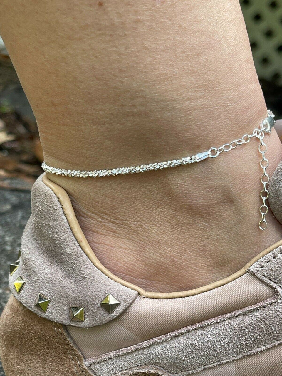 Ankle Bracelet 3mm Sparkle Rope Anklet Real 925 Silver All Length 8-11.5 ITALY