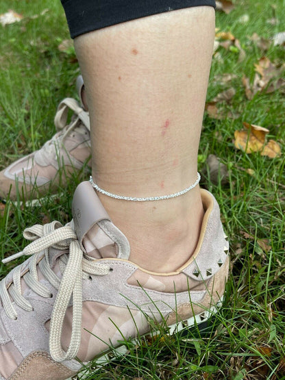 Ankle Bracelet 3mm Sparkle Rope Anklet Real 925 Silver All Length 8-11.5 ITALY