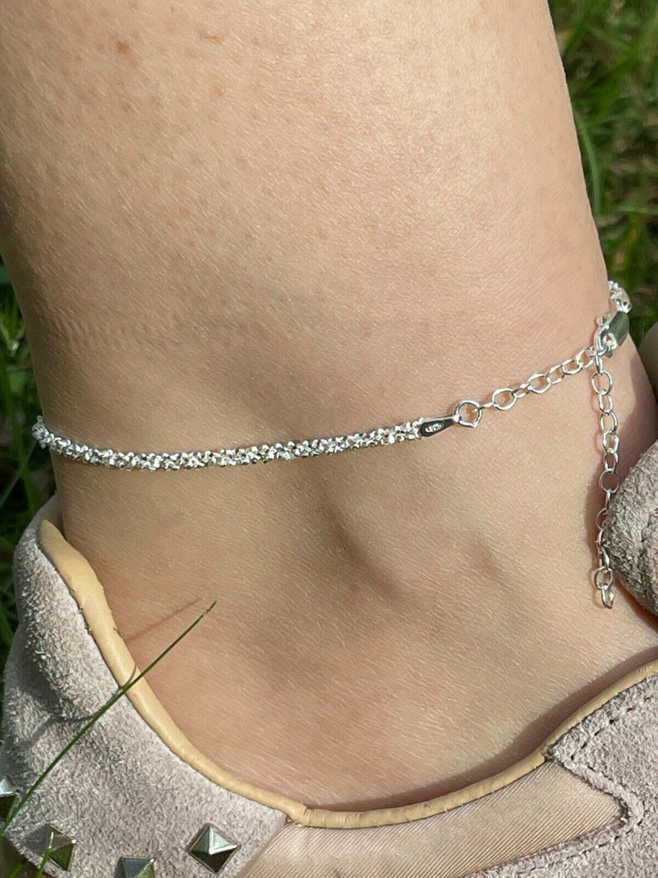 Ankle Bracelet 3mm Sparkle Rope Anklet Real 925 Silver All Length 8-11.5 ITALY
