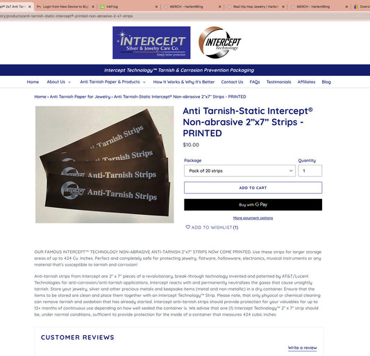 Anti Tarnish Intercept Jewelry Strips Pack Of 20