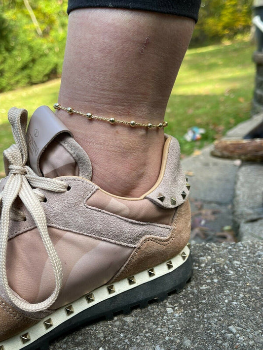 Beaded Ankle Bracelet Rosary Cross Anklet 14k Gold Vermeil 925 Silver 8-11.5