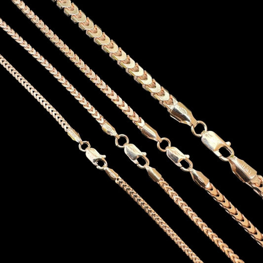 Franco Link Chain Necklace - Rose Gold Vermeil 925 Silver - 16"-30" - 2mm-5mm