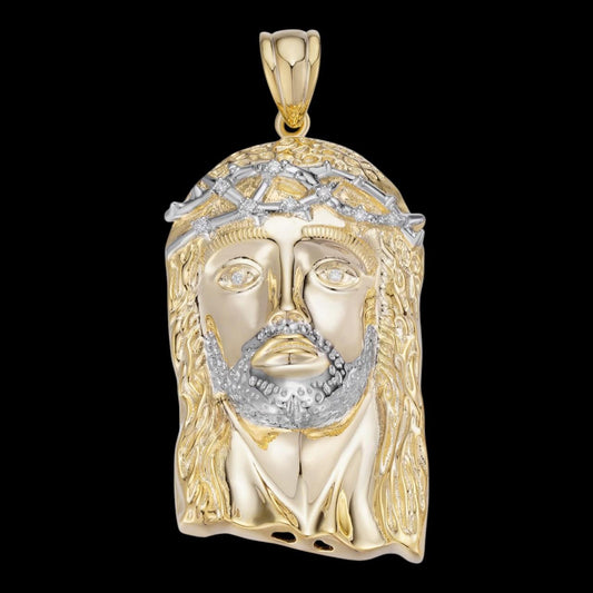 HarlemBling 0.1ct Real DIAMOND Detailed Hip Hop Jesus Pendant - 14k Gold Vermeil 925 Silver - 3 Sizes 1"-3"