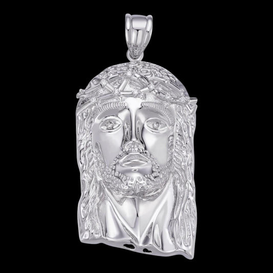 HarlemBling 0.1ct Real DIAMOND Detailed Hip Hop Jesus Pendant - 925 Silver - 3 Sizes 1"-3"