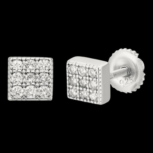 HarlemBling 0.2ct Real DIAMOND Everyday Classic Square Iced Out Earrings - 925 Silver - 5mm