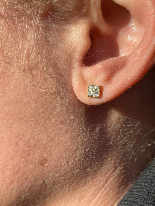 HarlemBling 0.2ct REAL Natural Diamond Mens Ladies Earrings Iced Small 5mm Square Gold Studs