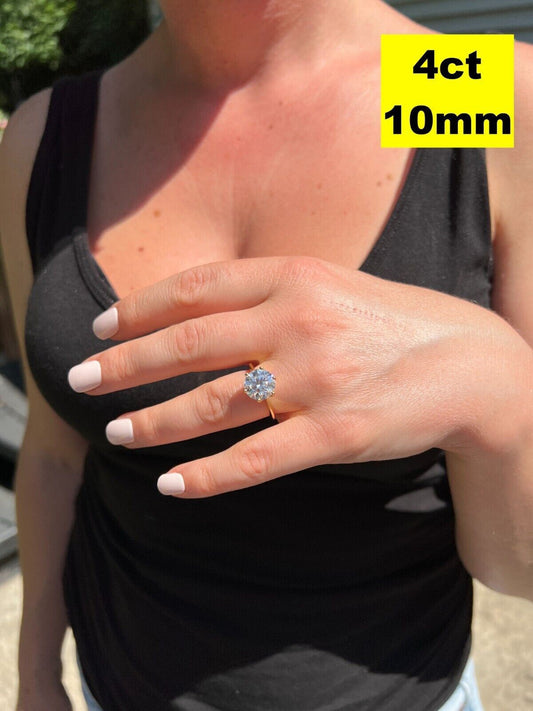 HarlemBling 0.5-4ct VVS D Real Moissanite Engagement Promise Ring 14k Gold Plated 925 Silver