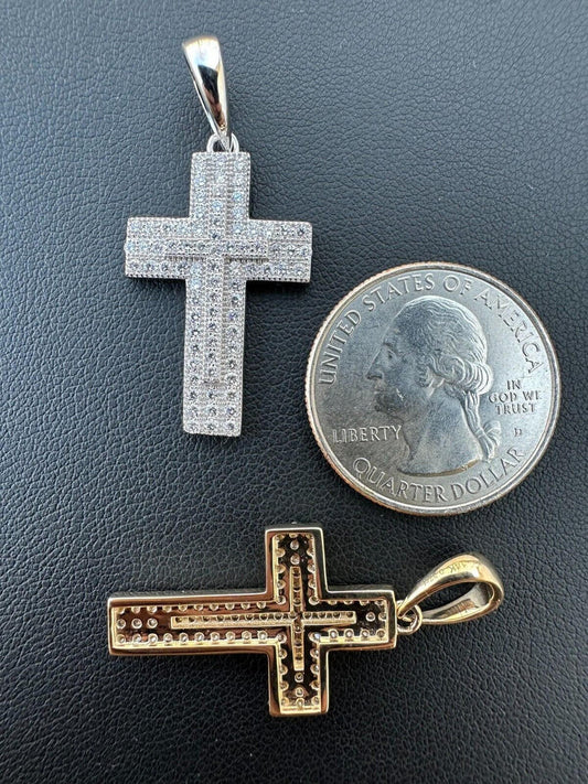 HarlemBling 0.87ct Real Diamond Iced Cross Pendant Solid 14k Gold Necklace Pendant