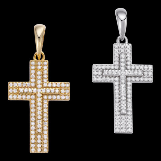 HarlemBling 0.89ct Real DIAMOND Miami Iced Hip Hip Cross Pendant - 14k Gold Vermeil Or 925 Silver - Small 1"